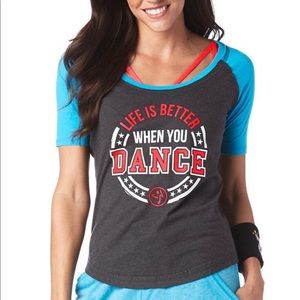 NWT Zumba Life is Better Baseball Tee - Bold Black